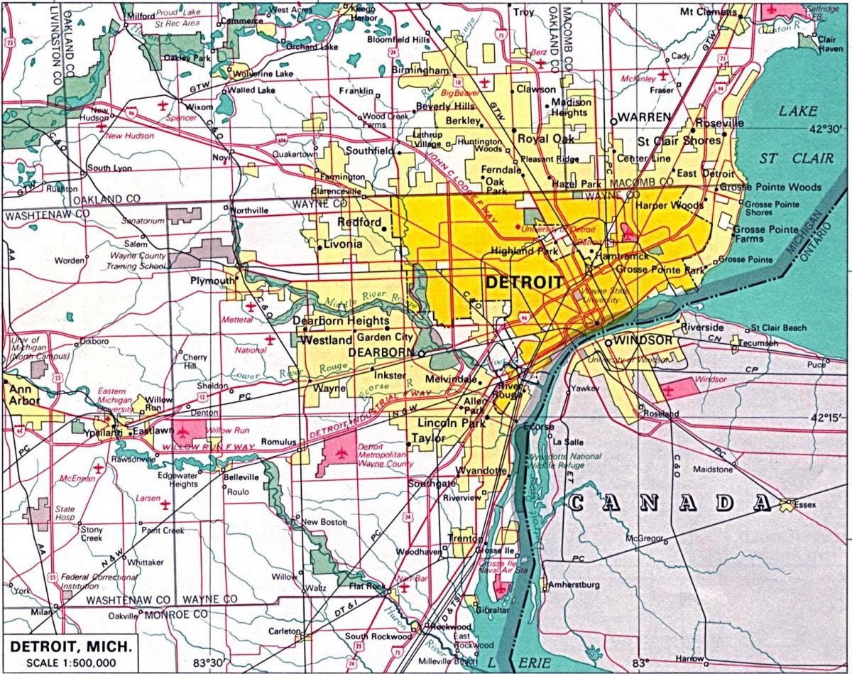karta Predgrađu Detroita