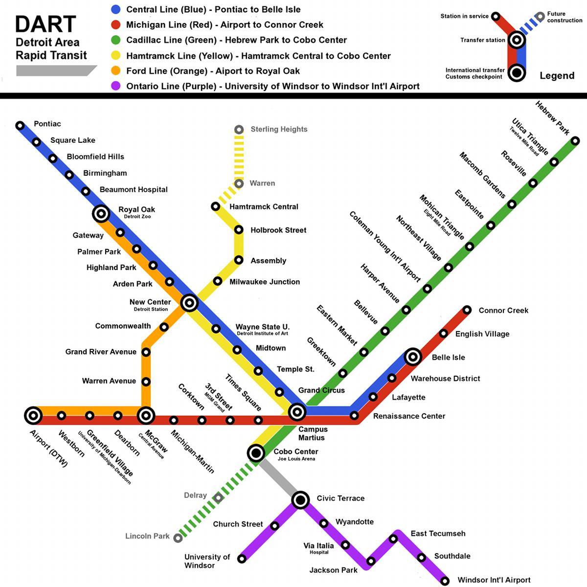 karta Detroit metro